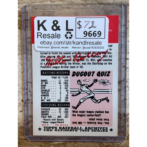 Milt Bolling Boston Red Sox Baseball Card 1955 Topps Archives #280 Shortstop Ret - Picture 3 of 3